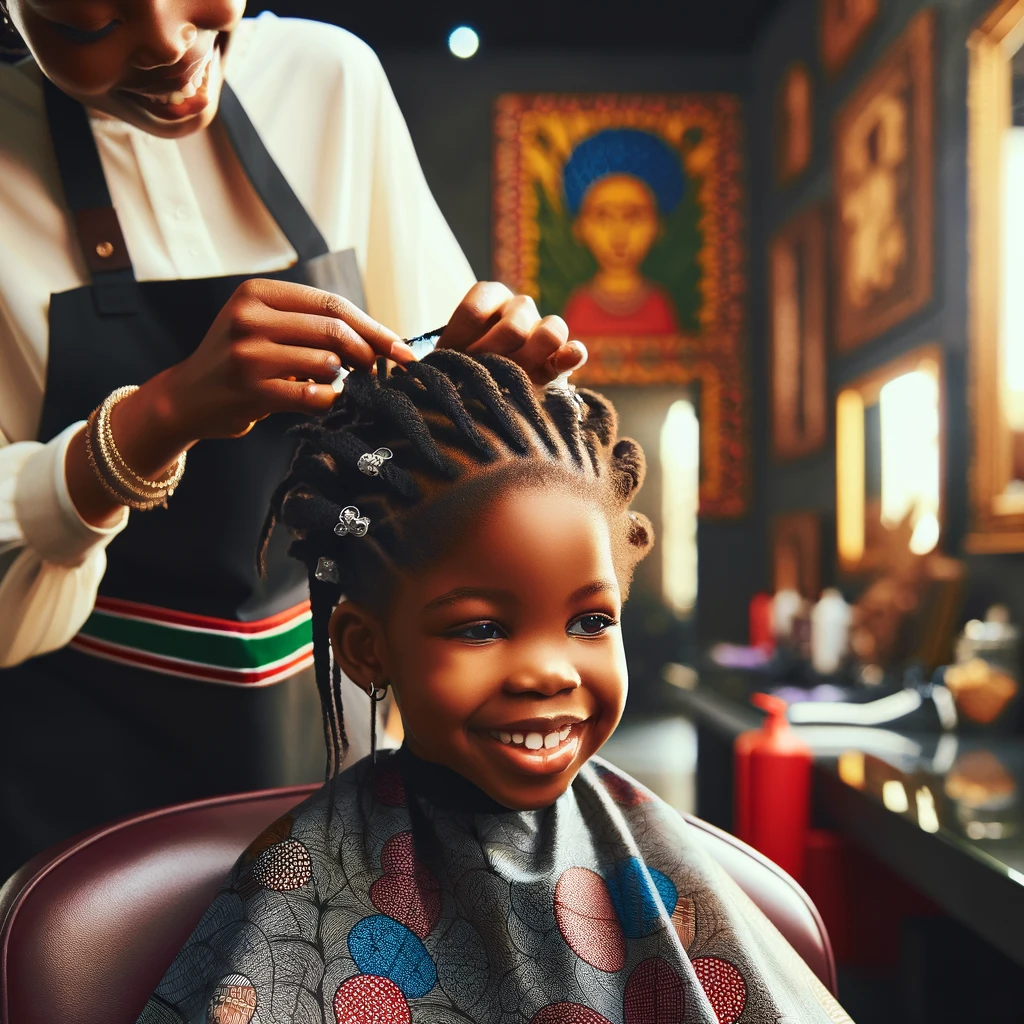 Close-up-scene-in-a-bright-modern-hair-salon-highlighting-a-Nigerian-child-with-a-joyful-expression-seated-in-a-stylish-salon-chair.